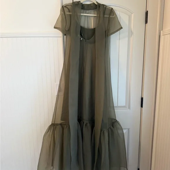 STAUD Calluna ruffled Organza maxi dress  Green - Picture 2 of 4